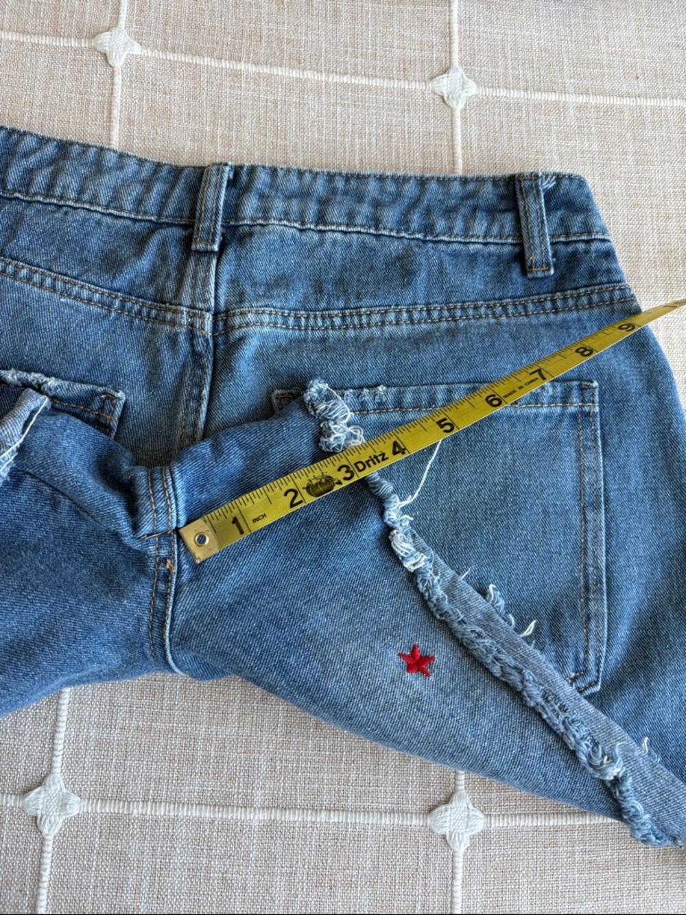No Boundaries Blue Denim Shorts with Red, White & Blue Star Embroidery - Picture 5 of 9